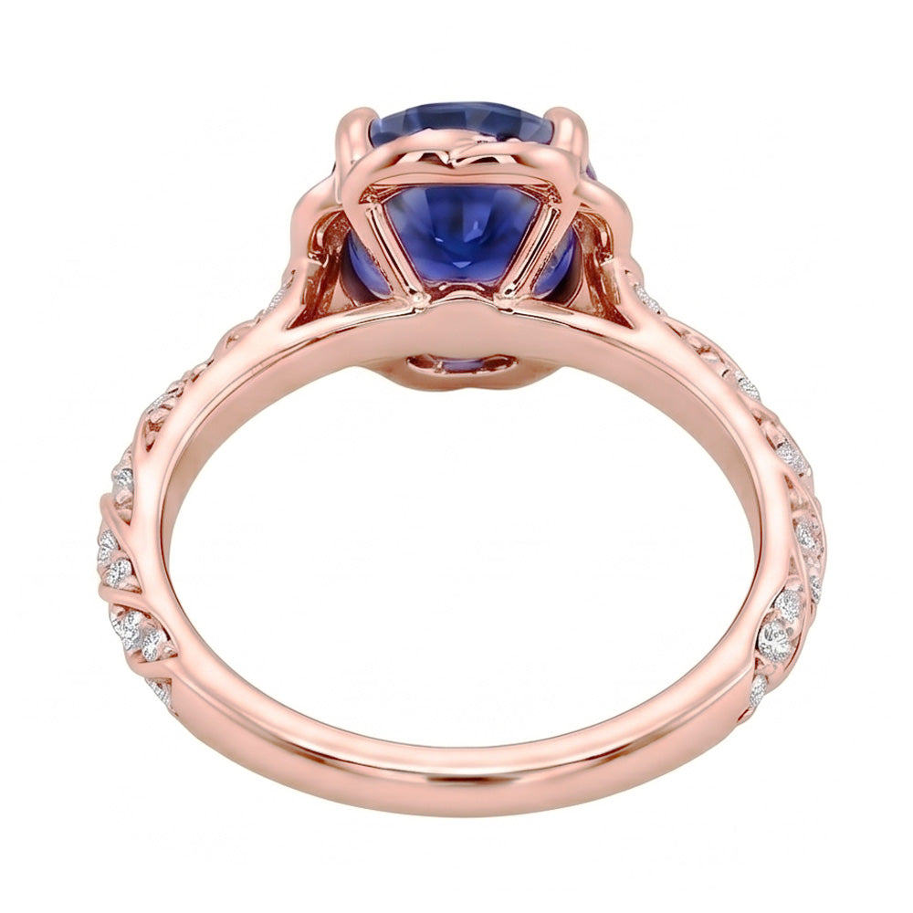 Halo Rose Gold Ring Twist Style Ceylon Sapphire & Natural Earth Mined Diamond ( Not Lab Grown )s 3.50 Carats
