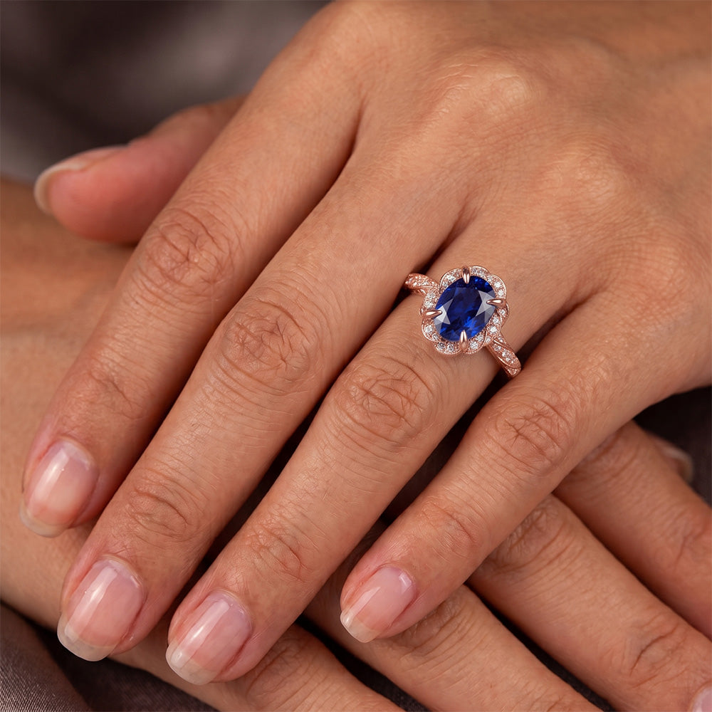 Halo Rose Gold Ring Twist Style Ceylon Sapphire & Natural Earth Mined Diamond ( Not Lab Grown )s 3.50 Carats