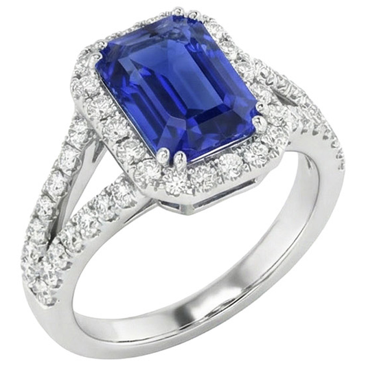 Halo Round IGI CERTIFIED Diamond & Ceylon Color Sapphire Engagement Ring 11.75 Carats