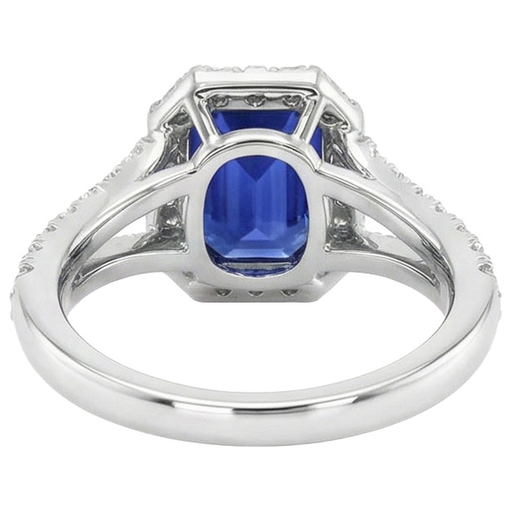 Halo Round Natural Earth Mined Diamond ( Not Lab Grown ) & Ceylon Sapphire Engagement Ring 11.75 Carats