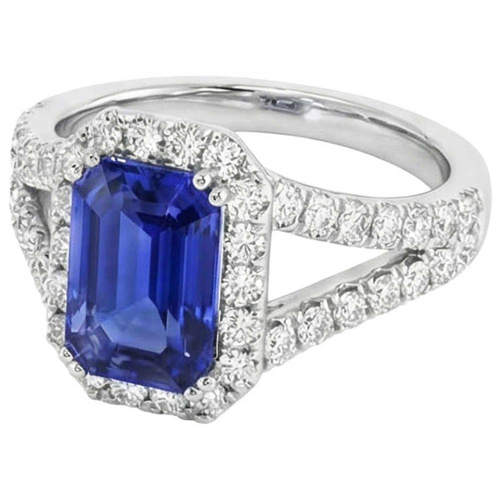 Halo Round Natural Earth Mined Diamond ( Not Lab Grown ) & Ceylon Sapphire Engagement Ring 11.75 Carats