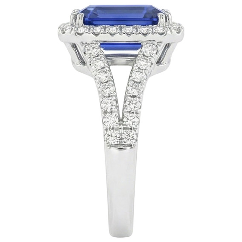 Halo Round Natural Earth Mined Diamond ( Not Lab Grown ) & Ceylon Sapphire Engagement Ring 11.75 Carats