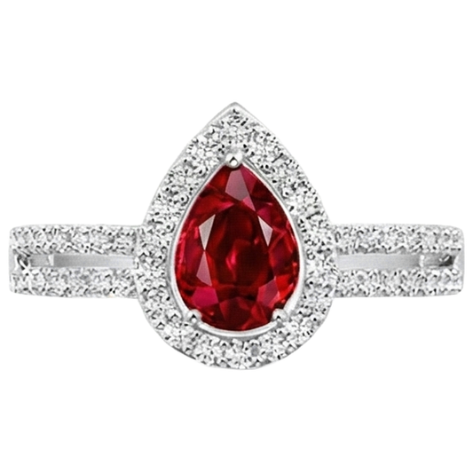 Halo Ruby And Natural Earth Mined Diamond ( Not Lab Grown )s 4 Carats Engagement Ring Gold 14K