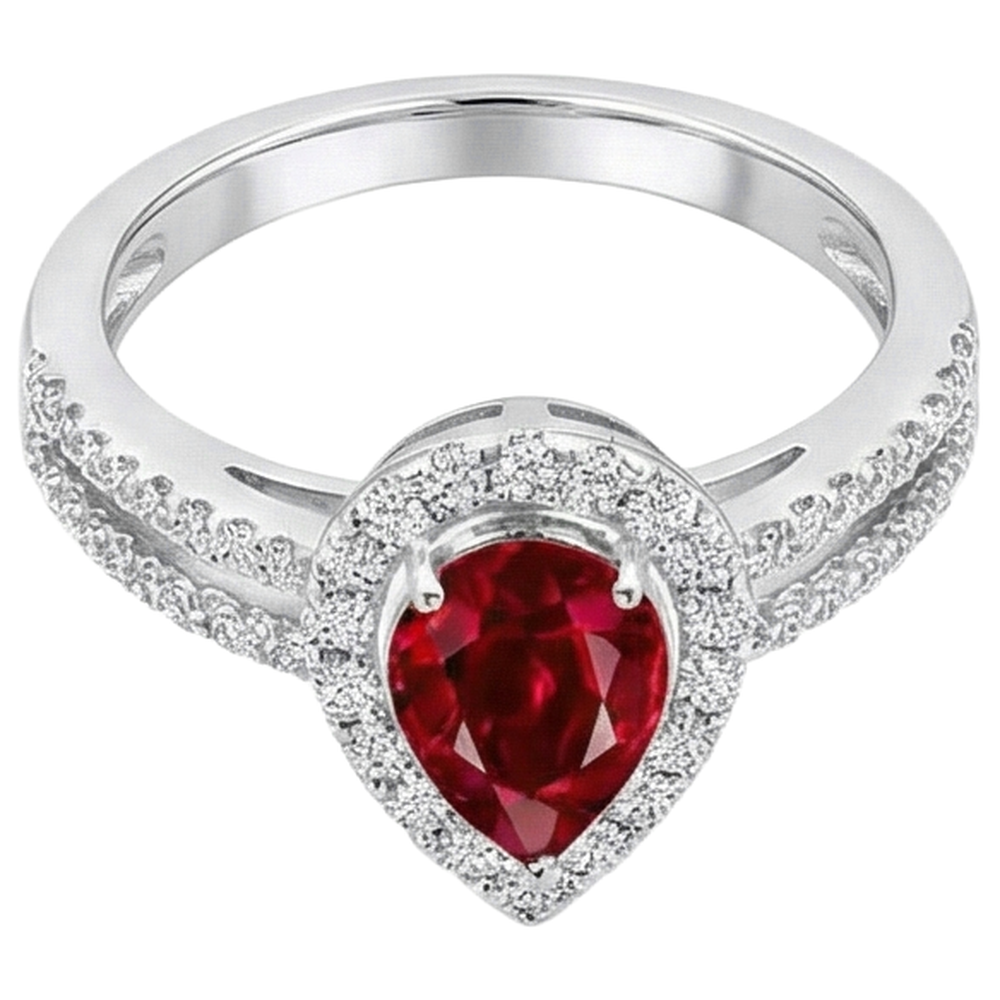 Halo Ruby And Natural Earth Mined Diamond ( Not Lab Grown )s 4 Carats Engagement Ring Gold 14K