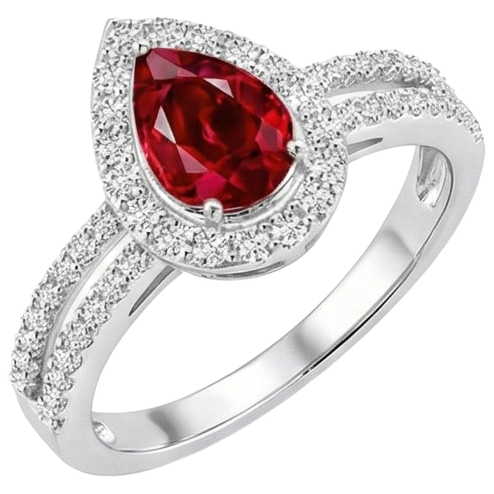 Halo Ruby And Natural Earth Mined Diamond ( Not Lab Grown )s 4 Carats Engagement Ring Gold 14K