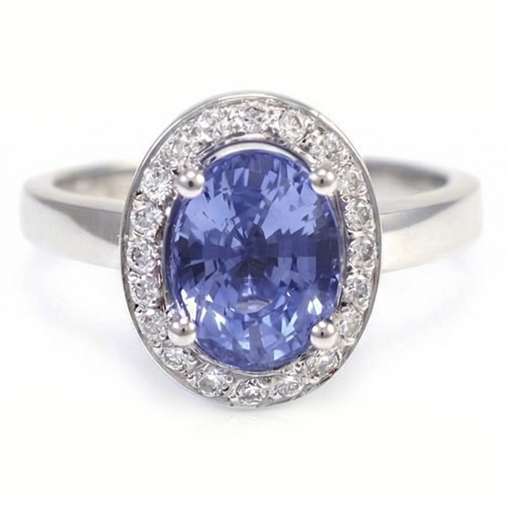 Halo Sapphire And Natural Earth Mined Diamond ( Not Lab Grown ) Ring