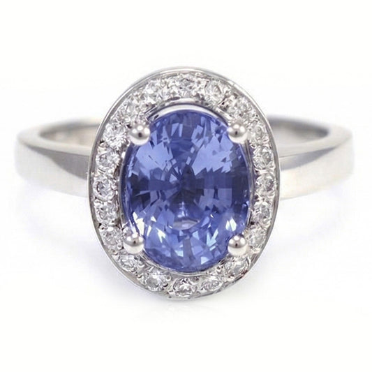 Halo Sapphire And Natural Earth Mined Diamond ( Not Lab Grown ) Ring