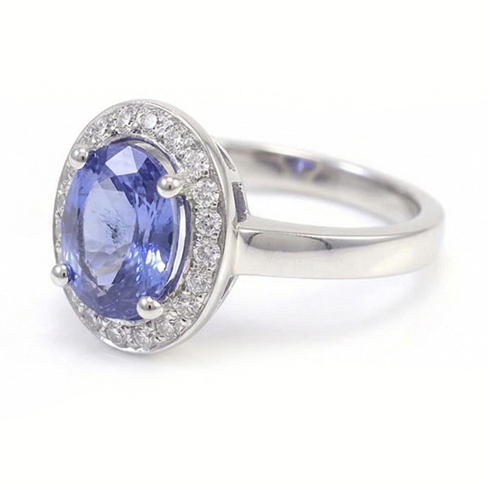 Halo Sapphire And Natural Earth Mined Diamond ( Not Lab Grown ) Ring