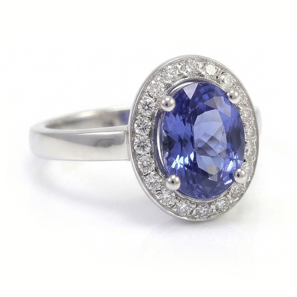 Halo Sapphire And Natural Earth Mined Diamond ( Not Lab Grown ) Ring