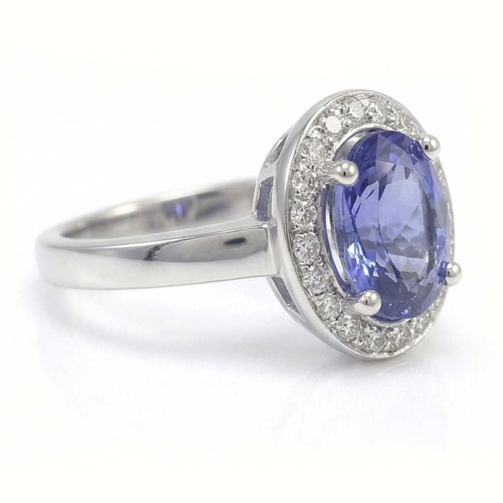 Halo Sapphire And Natural Earth Mined Diamond ( Not Lab Grown ) Ring