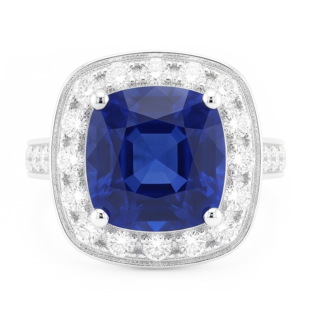 Halo Sapphire Cushion Cut Engagement Ring