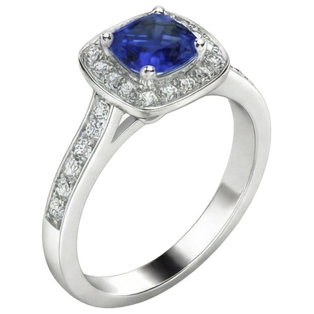 Halo Sapphire Cushion Cut Engagement Ring