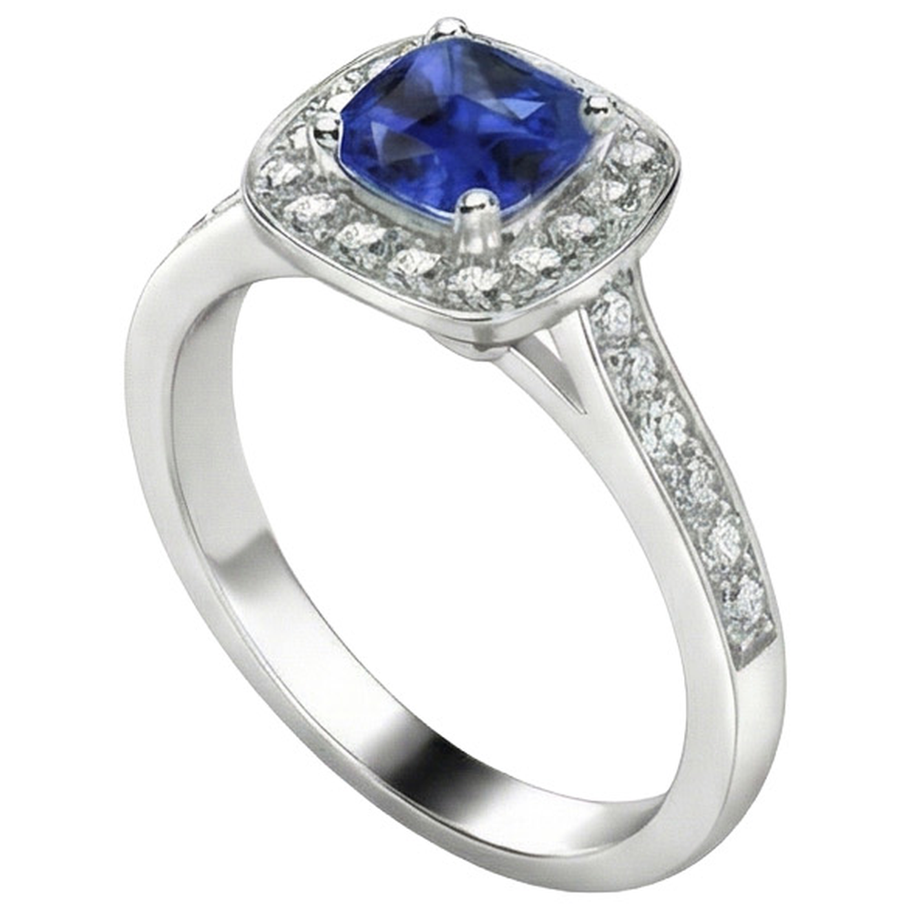 Halo Sapphire Cushion Cut Engagement Ring