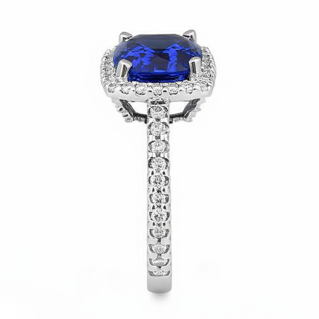Halo Sapphire Cushion Cut Ladies Ring