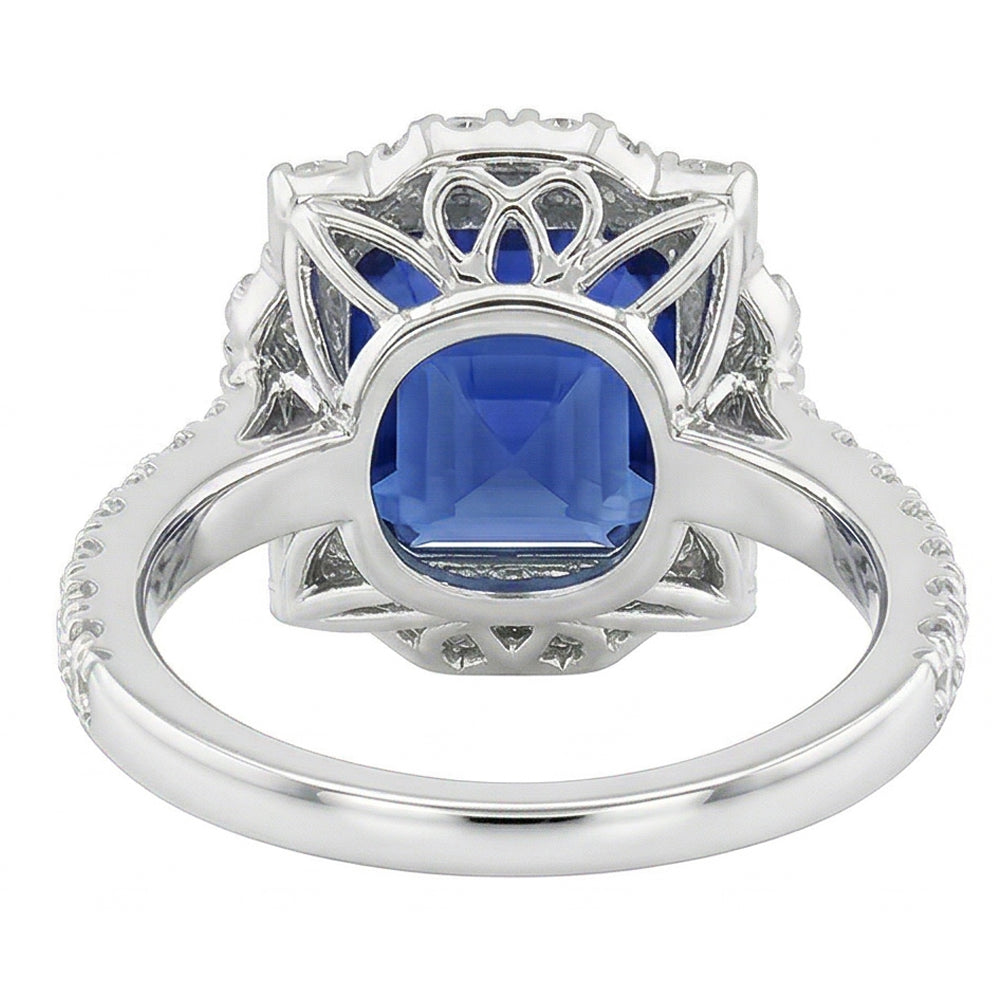 Halo Sapphire Engagement Ring Flower Style Asscher Cut 3.50 Carats