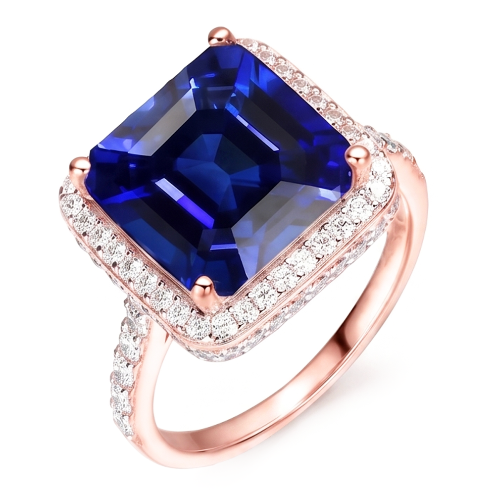 Halo Sapphire Engagement Ring Two Tone 14K 6 Carats Pave Set Natural Earth Mined Diamond ( Not Lab Grown )s
