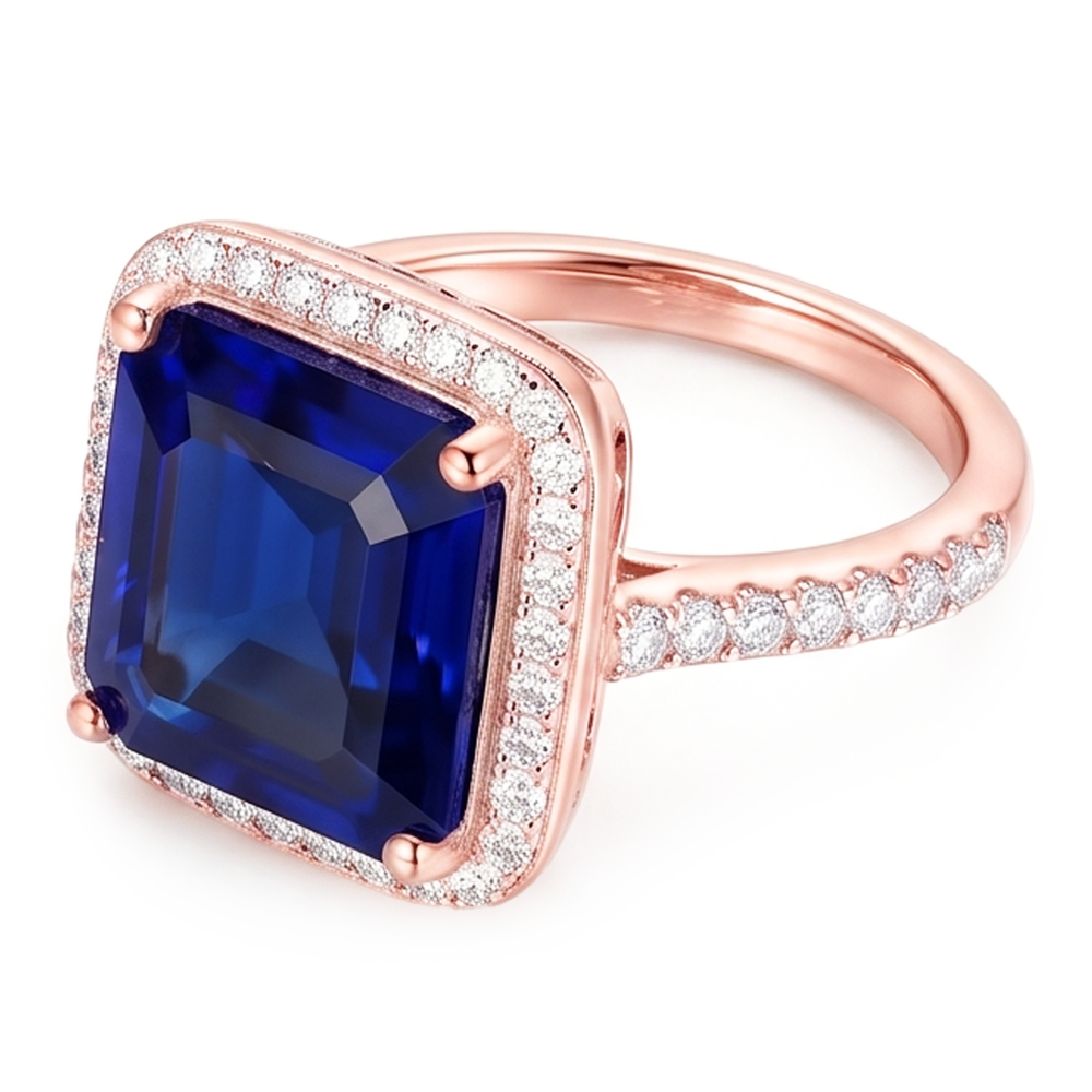 Halo Sapphire Engagement Ring Two Tone 14K 6 Carats Pave Set Natural Earth Mined Diamond ( Not Lab Grown )s