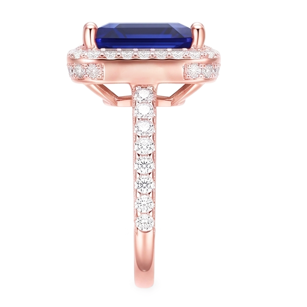 Halo Sapphire Engagement Ring Two Tone 14K 6 Carats Pave Set Natural Earth Mined Diamond ( Not Lab Grown )s