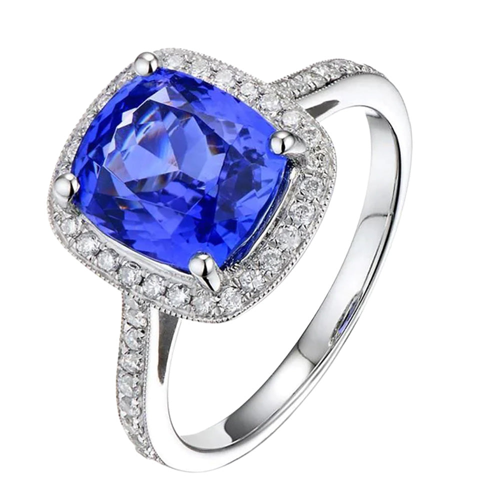 Halo Sapphire Natural Earth Mined Diamond ( Not Lab Grown ) Ring Cushion Cut