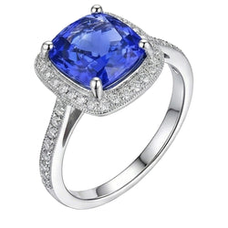 Halo Sapphire Natural Earth Mined Diamond ( Not Lab Grown ) Ring Cushion Cut