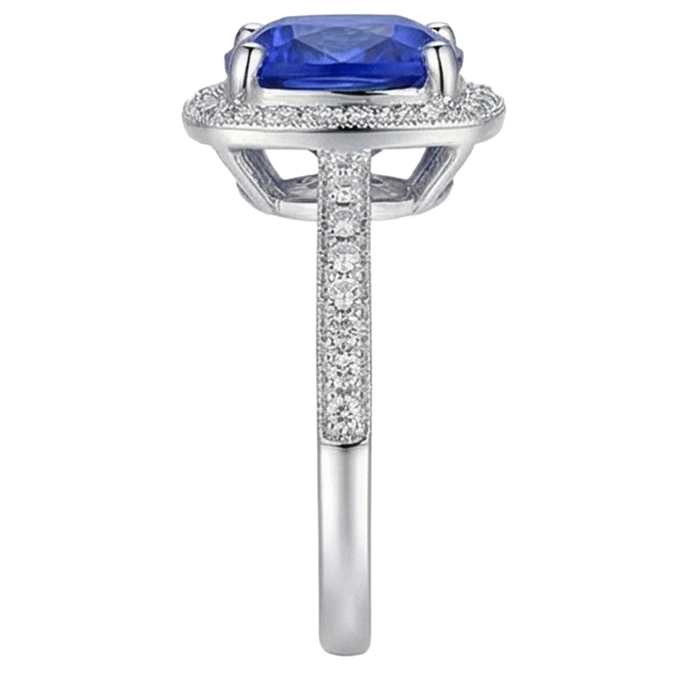 Halo Sapphire Natural Earth Mined Diamond ( Not Lab Grown ) Ring Cushion Cut
