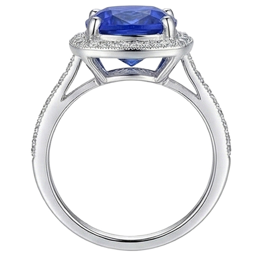 Halo Sapphire Natural Earth Mined Diamond ( Not Lab Grown ) Ring Cushion Cut