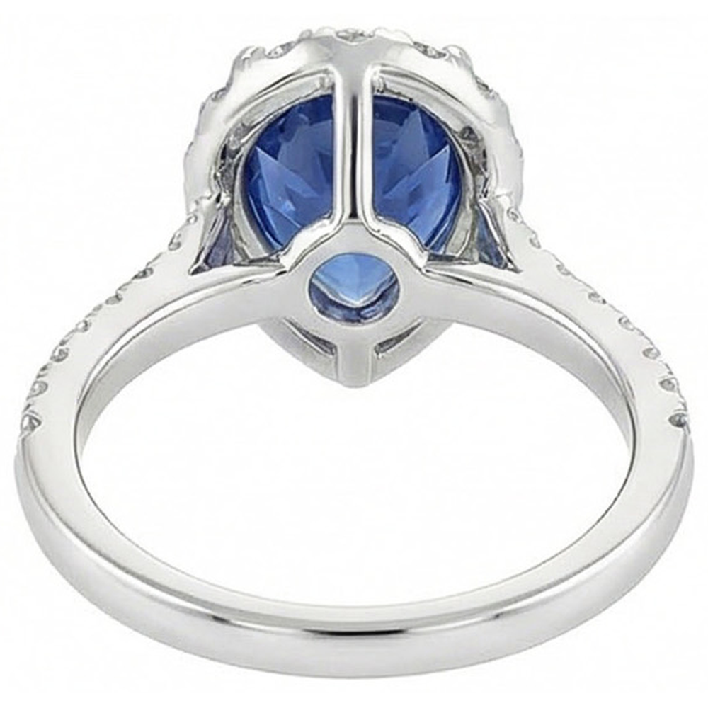 Halo Sapphire Pear Engagement Natural Earth Mined Diamond ( Not Lab Grown )  Ring