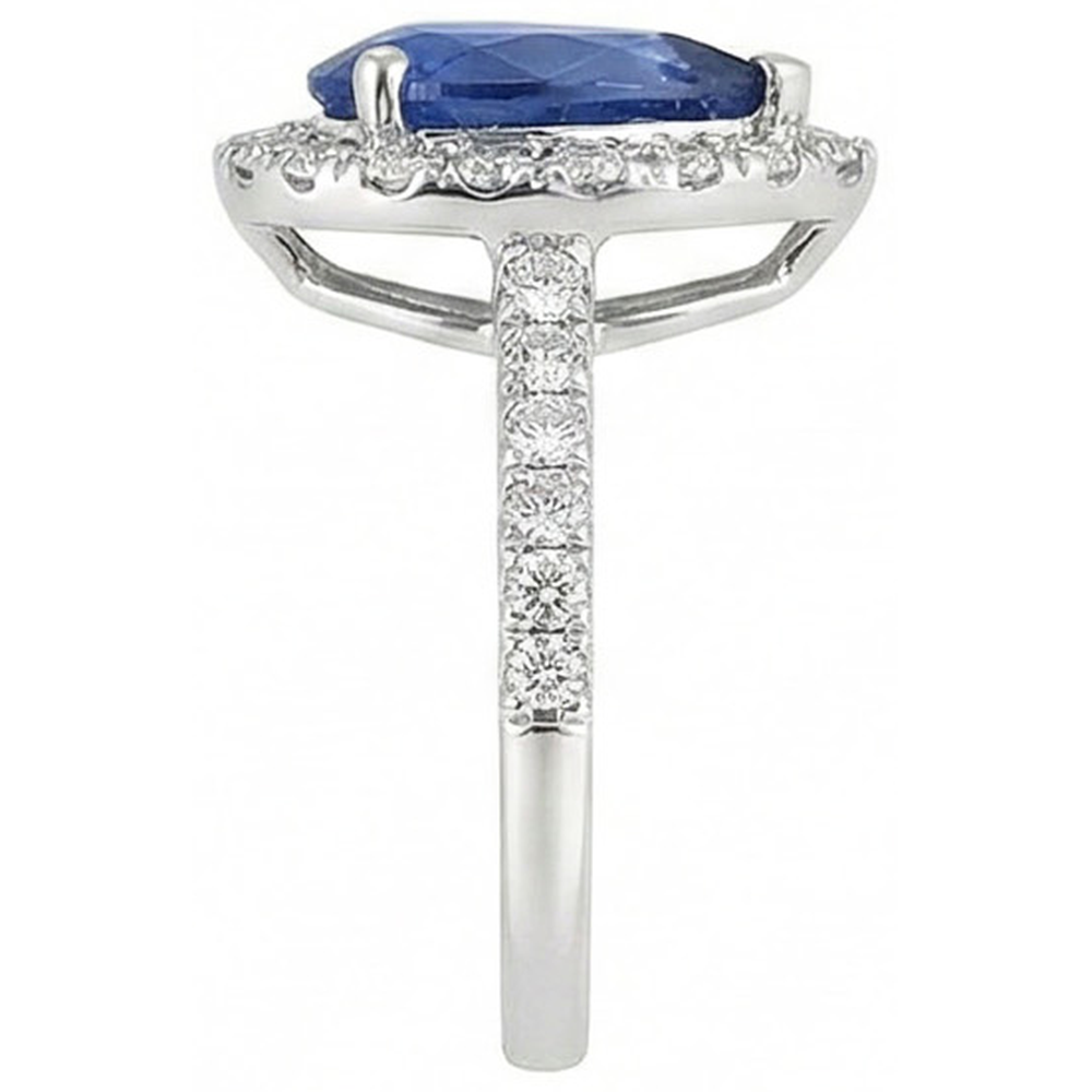 Halo Sapphire Pear Engagement Natural Earth Mined Diamond ( Not Lab Grown )  Ring