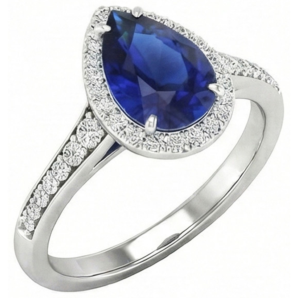 Colored Stone Ring 14K White Gold with Blue Sapphire – side view