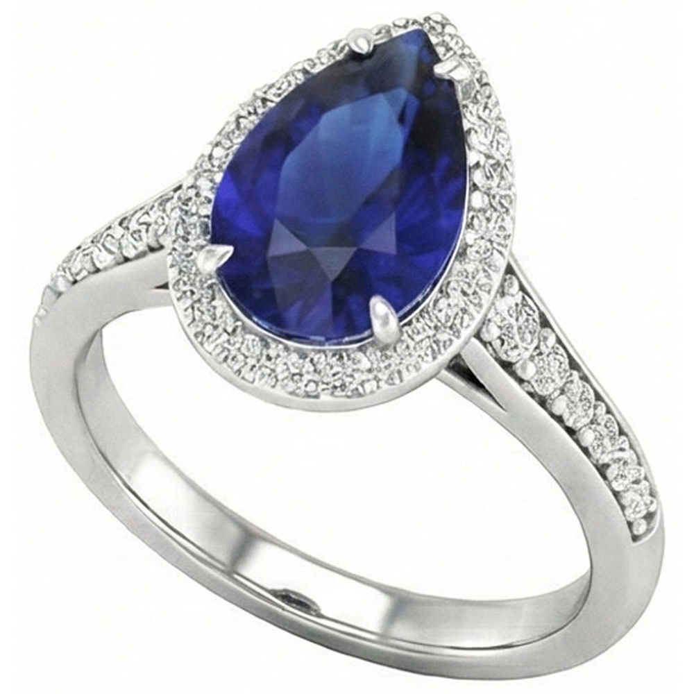 Real Blue Sapphire Colored Stone Ring 2.50 ct 14K White Gold – main view