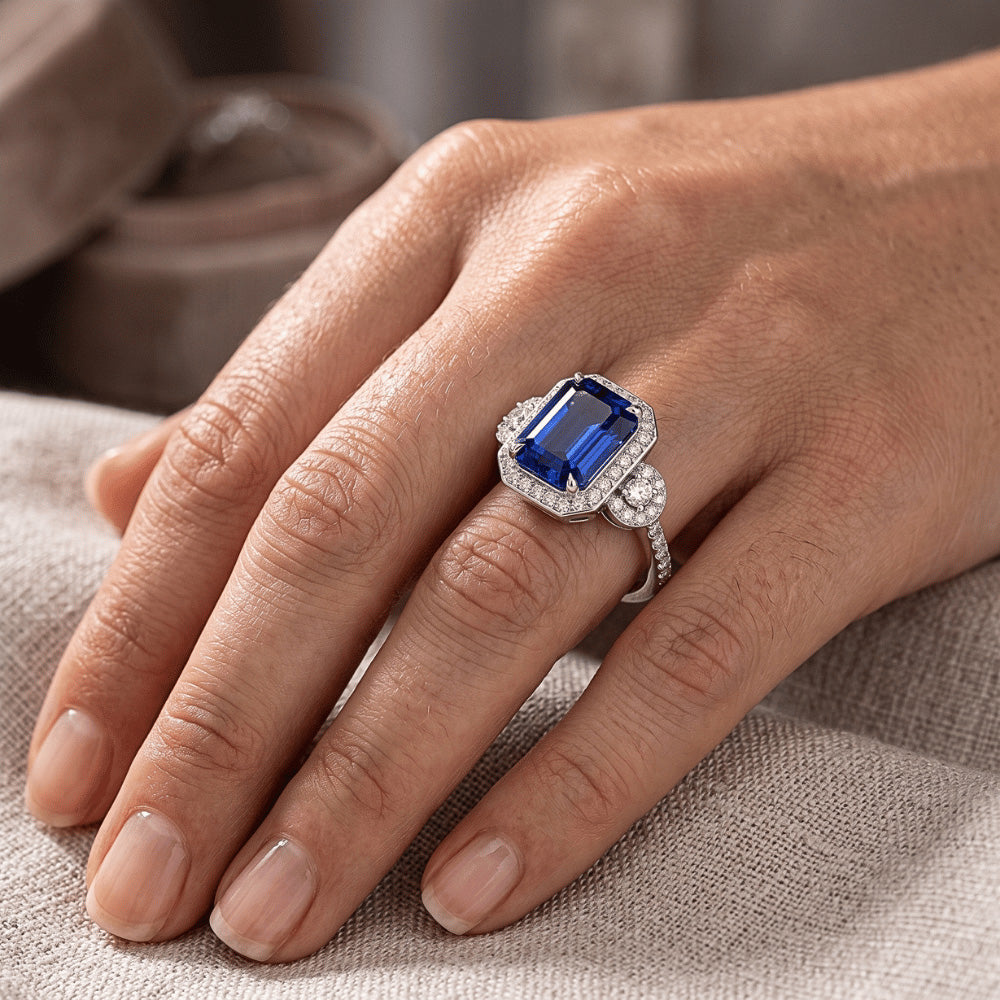 Halo Sri Lanka Blue Sapphire Ring