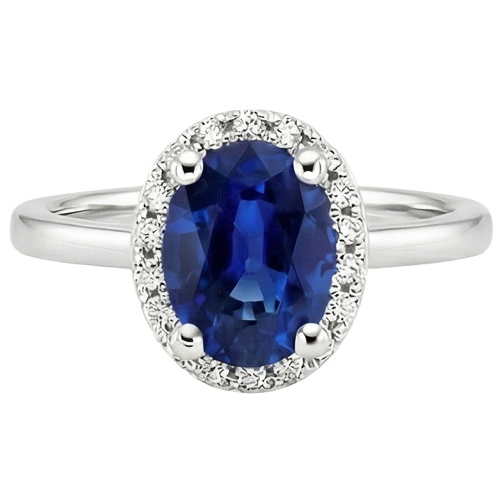 Halo Sri Lankan Sapphire Wedding Ring 3.50 Carats White Gold