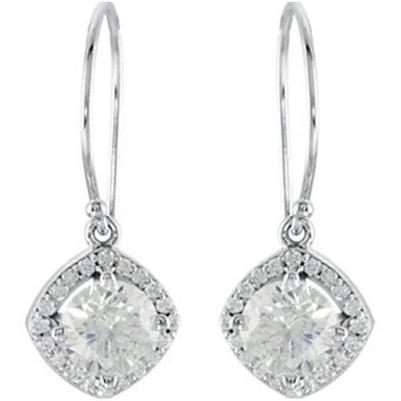 Halo-Styled Dangle Genuine Diamond Earrings 3.12 Carats 14K White Gold