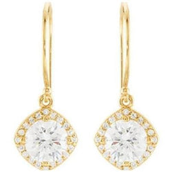 Halo-Styled Natural DIAMOND Dangle Earrings 2.50 Carats 14K Yellow Gold