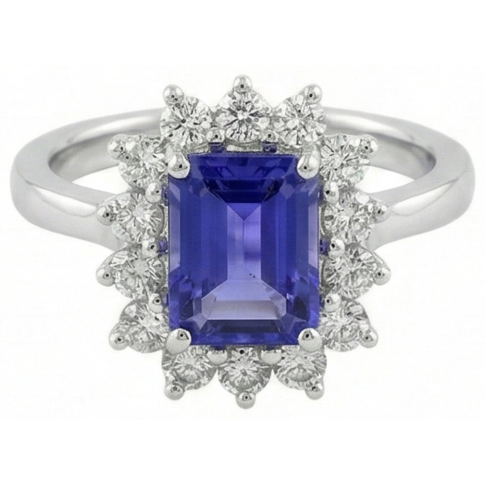 natural round tanzanite 6.35ct ring close up detail