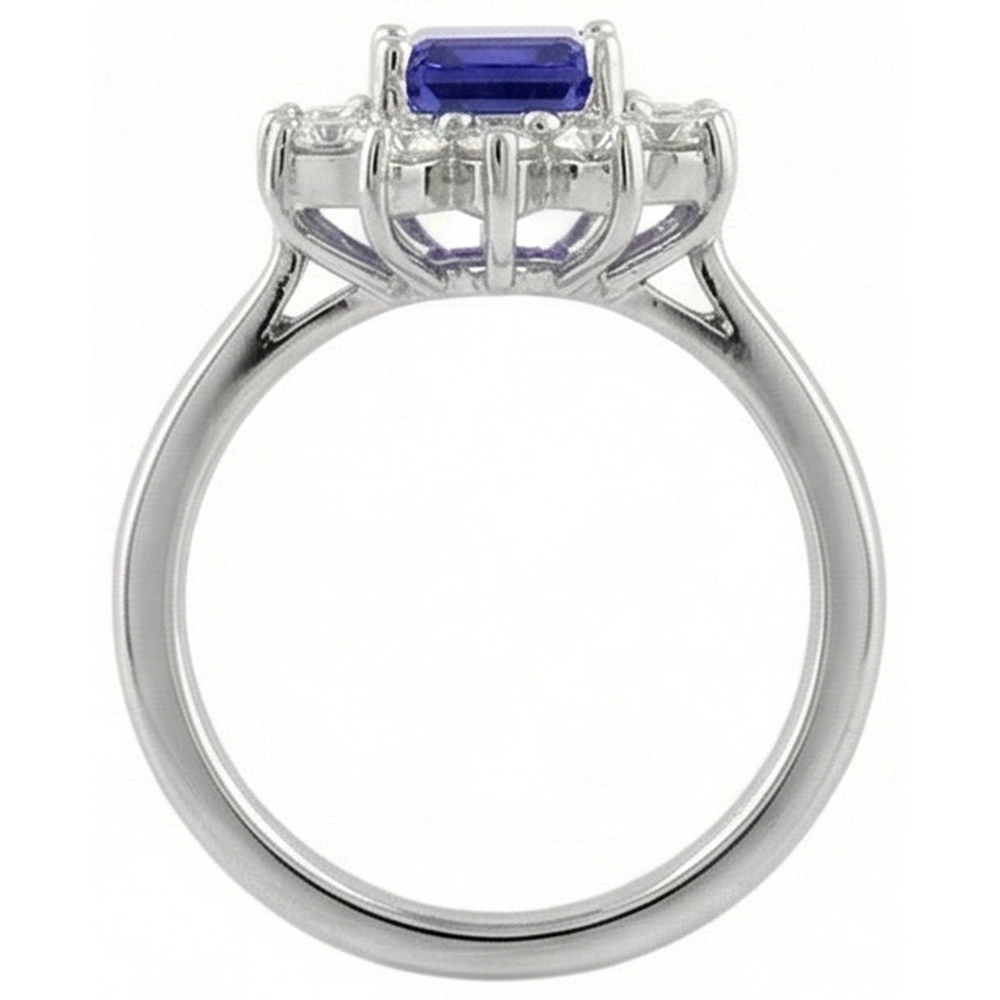 natural round tanzanite 6.35ct ring on white background