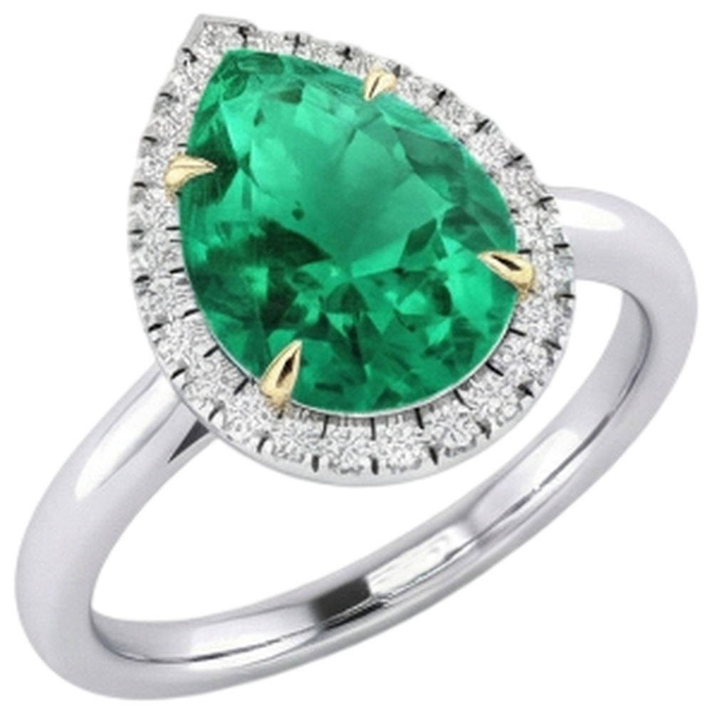 Fine Emerald Precious Stone Ring 3-ct Two-Tone 14K Gold – side view