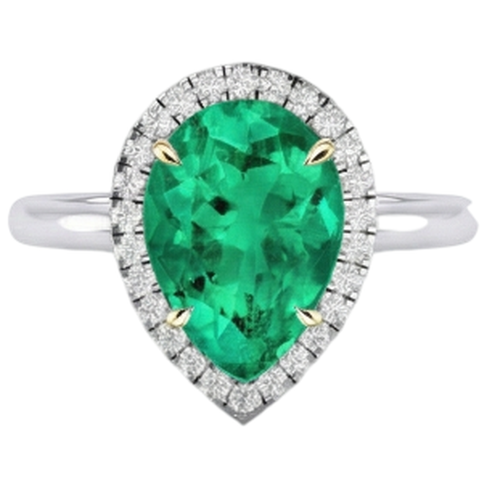 Precious Stone Ring Two-Tone 14K Gold with Fine Emerald – angle view
