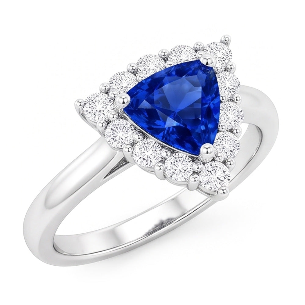 Halo Trillion Blue Sapphire Ring 2.50 Carats Round Natural Earth Mined Diamond ( Not Lab Grown ) Jewelry