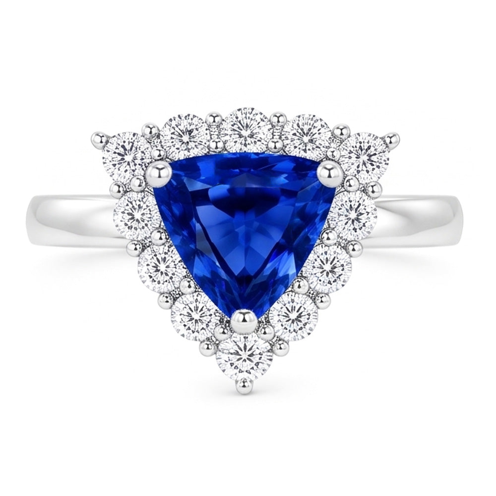 Halo Trillion Blue Sapphire Ring 2.50 Carats Round Natural Earth Mined Diamond ( Not Lab Grown ) Jewelry