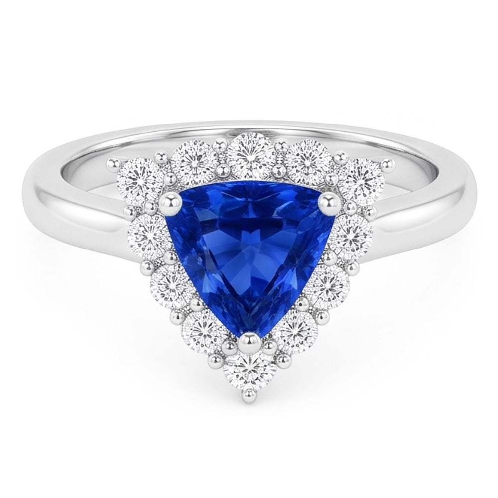 Halo Trillion Blue Sapphire Ring 2.50 Carats Round Natural Earth Mined Diamond ( Not Lab Grown ) Jewelry