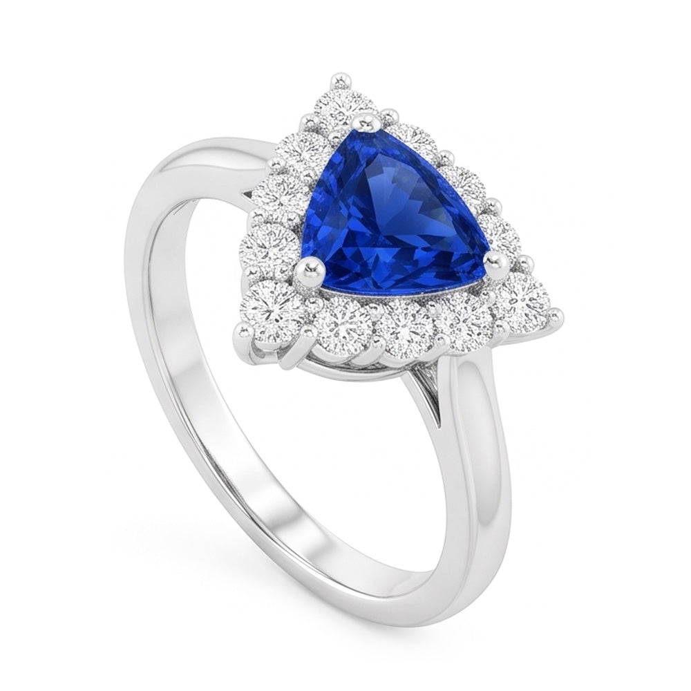 Halo Trillion Blue Sapphire Ring 2.50 Carats Round Natural Earth Mined Diamond ( Not Lab Grown ) Jewelry