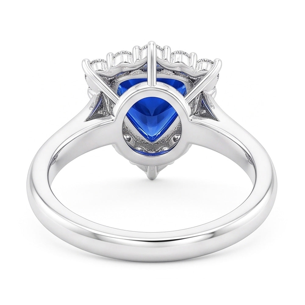 Halo Trillion Blue Sapphire Ring 2.50 Carats Round Natural Earth Mined Diamond ( Not Lab Grown ) Jewelry
