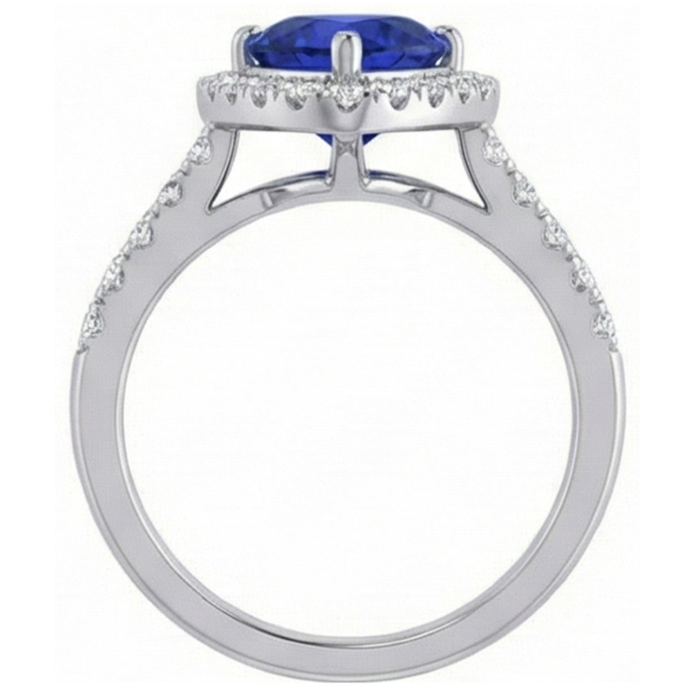 Halo Trillion Natural Earth Mined Diamond ( Not Lab Grown ) Deep Blue Sapphire Ring 2 Carats Jewelry Gold
