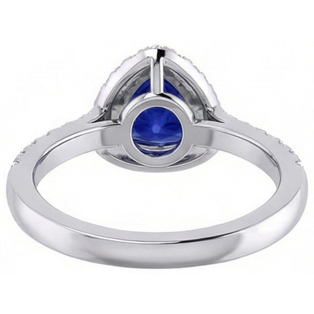 Halo Trillion Natural Earth Mined Diamond ( Not Lab Grown ) Deep Blue Sapphire Ring 2 Carats Jewelry Gold