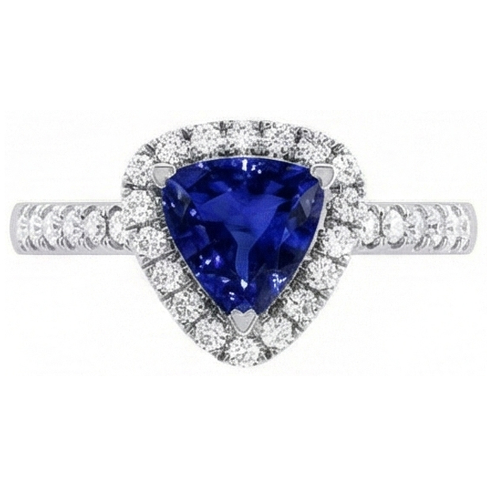 Halo Trillion Natural Earth Mined Diamond ( Not Lab Grown ) Deep Blue Sapphire Ring 2 Carats Jewelry Gold