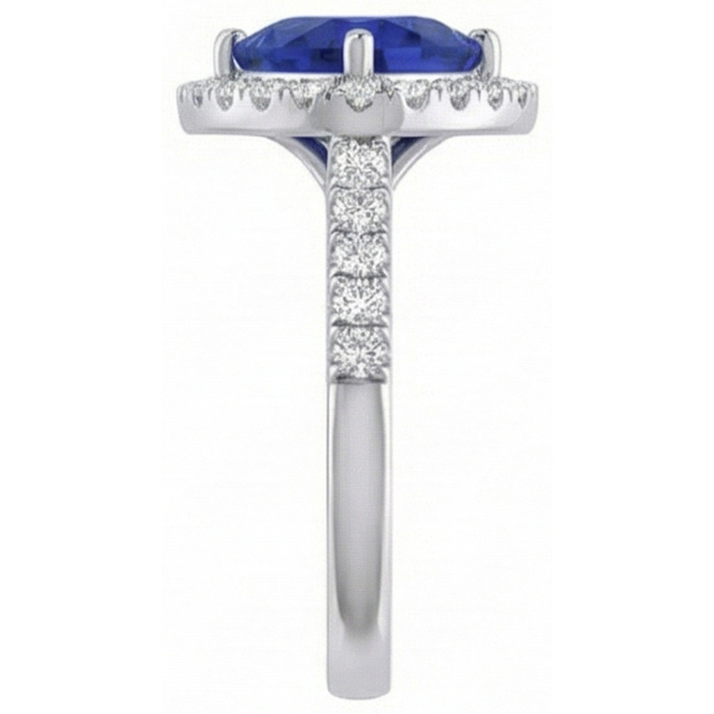 Halo Trillion Natural Earth Mined Diamond ( Not Lab Grown ) Deep Blue Sapphire Ring 2 Carats Jewelry Gold