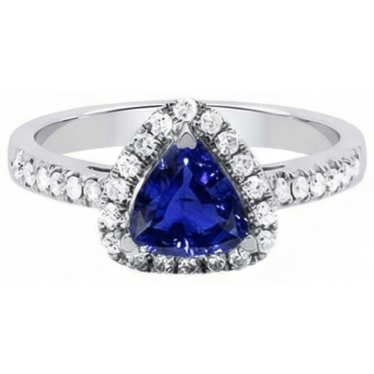 Halo Trillion Natural Earth Mined Diamond ( Not Lab Grown ) Deep Blue Sapphire Ring 2 Carats Jewelry Gold