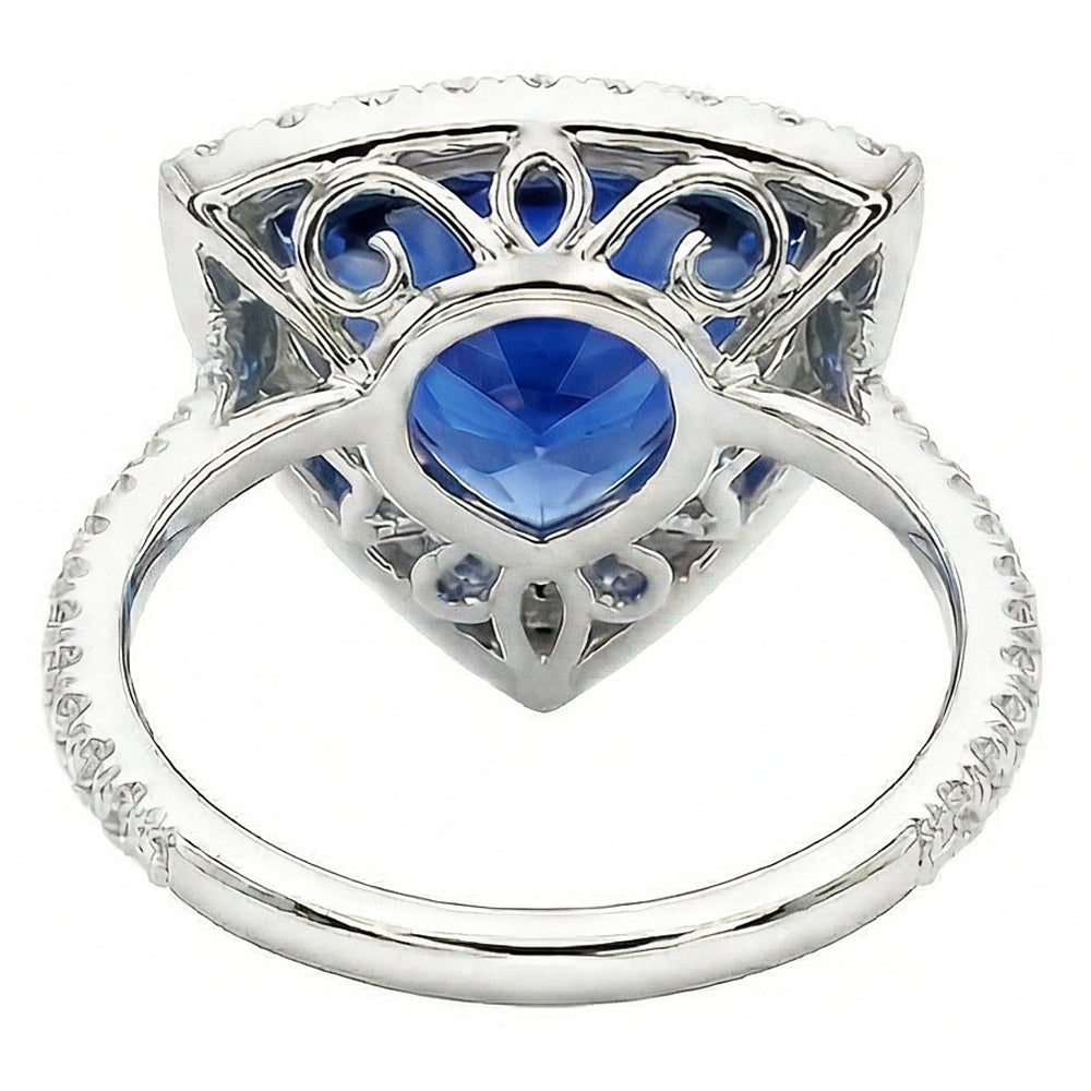 Halo Trillion Sapphire Ring 5 Carats Pave Set Natural Earth Mined Diamond ( Not Lab Grown ) Accents Gold 14K