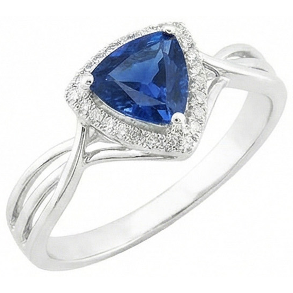 Halo Trillion Sapphire Ring Split Shank Natural Earth Mined Diamond ( Not Lab Grown )s 2.50 Carats Gold 14K